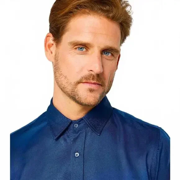 NWT Express 1MX Modern Fit Slim Blue Button Down Shirt Small - Picture 2 of 9